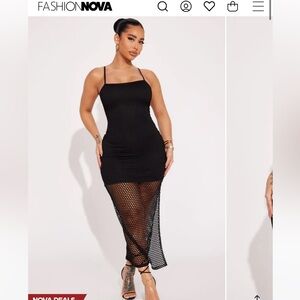 Fashion Nova Tan Fishnet Dress in Taupe